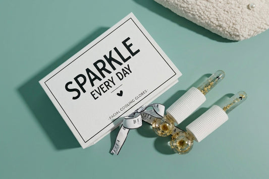 Mrs. Glam bridal gift set with a 'SPARKLE EVERY DAY' box that includes facial cooling globes.