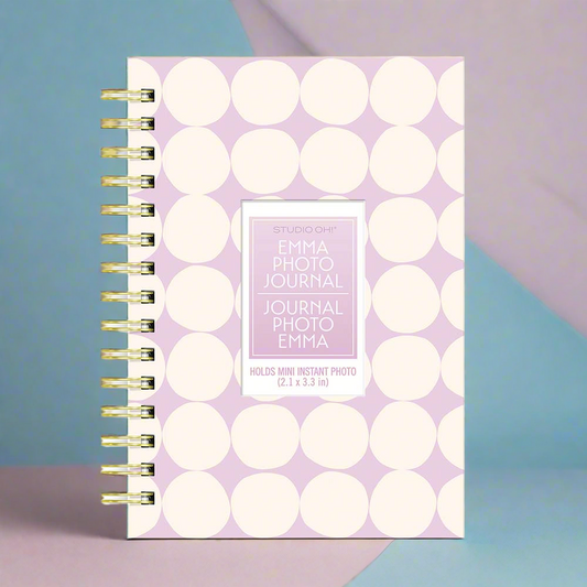 Photo journal with circular pattern and text on a gradient background